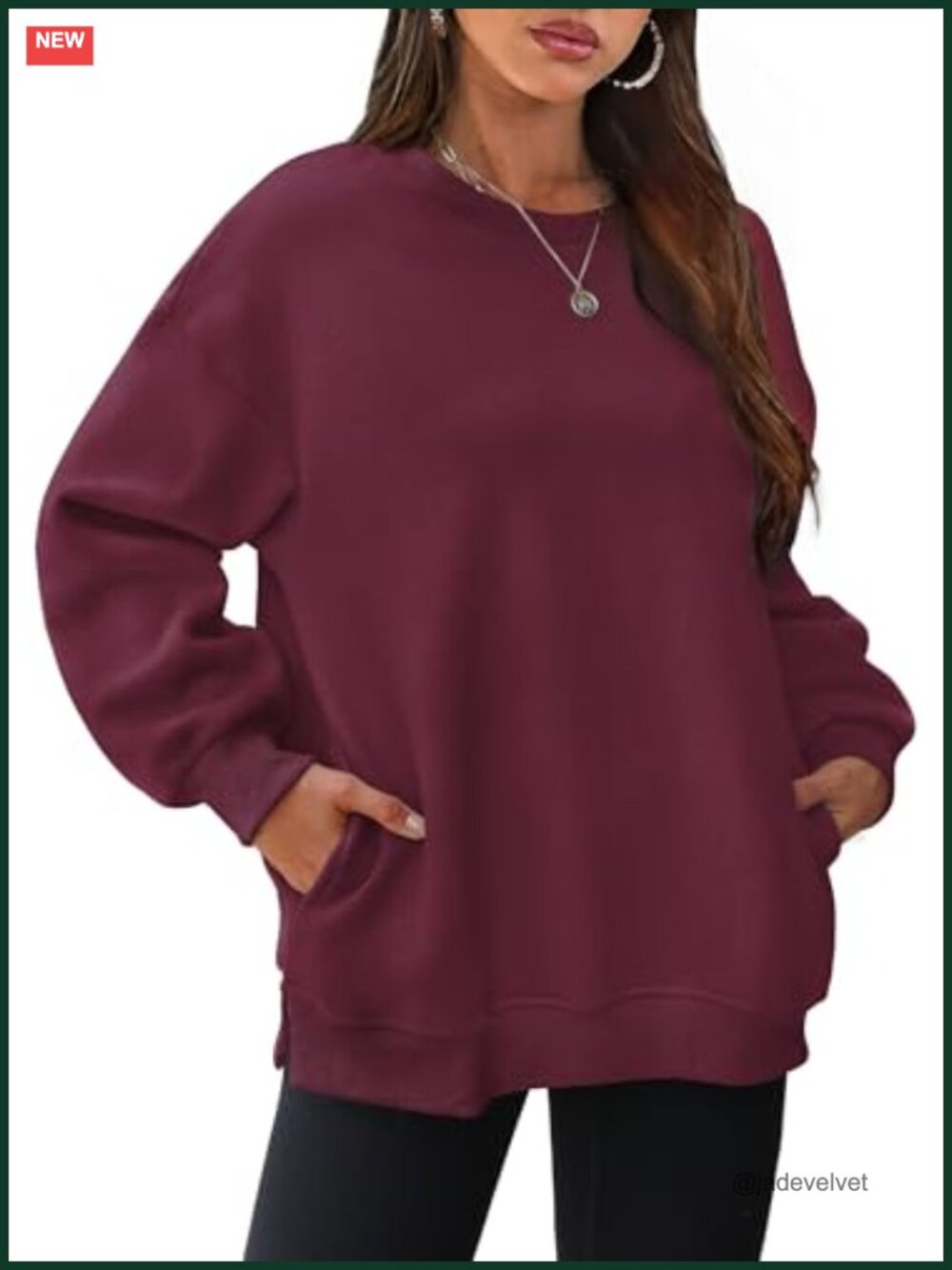 Oversized Fleece Crewneck Sweatshirt with Side Pockets